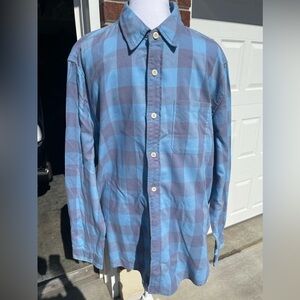 American Eagle Blue Plaid Button Down Long Sleeve Casual Cotton Soft Shirt XL T